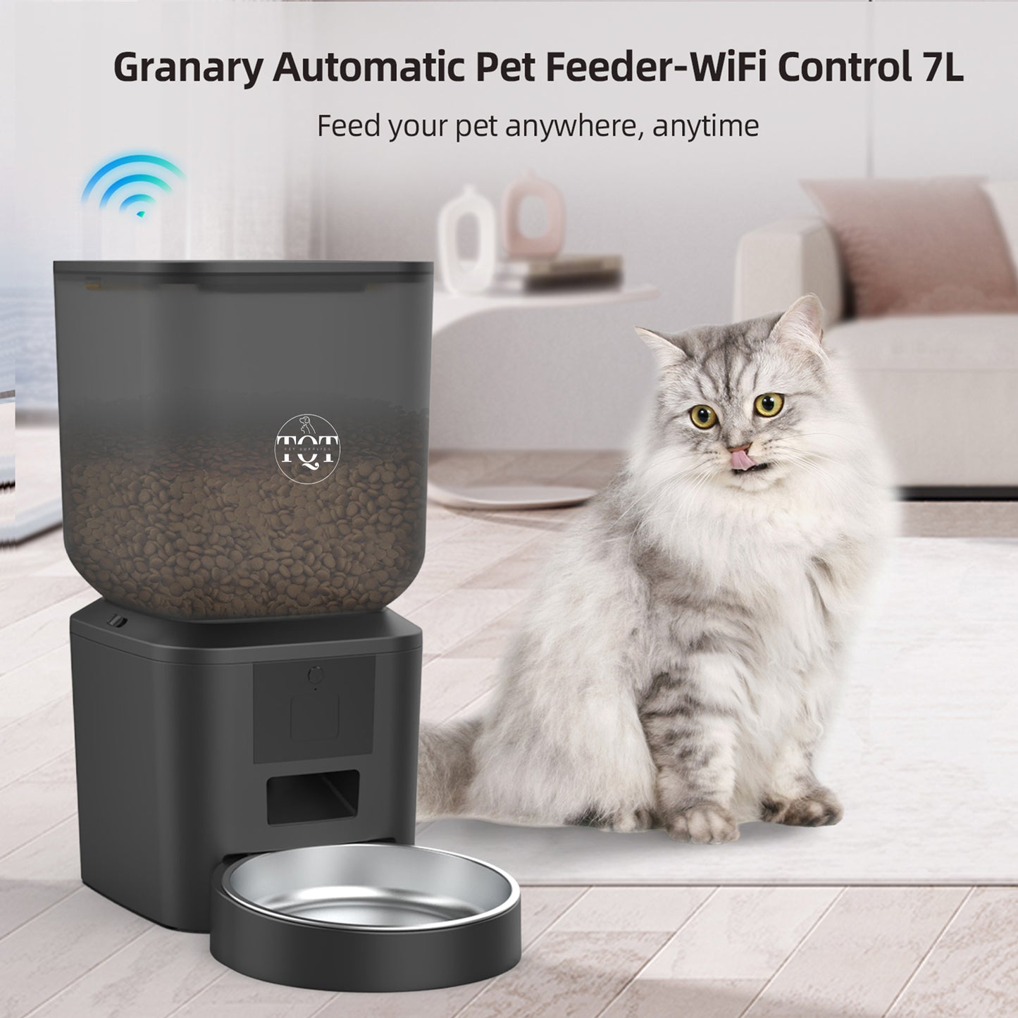 TQT Automatic Cat Food Dispenser, WiFi Pet Feeder with Freshness Preservation, Timed Cat Feeders for Dry Food, Up to 20 Portions 10 Meals Per Day