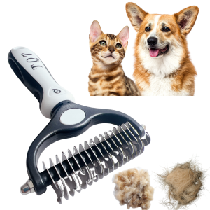 TQT Pet Grooming Brush-Double Sided Shedding and Dematting Undercoat Rake Comb for Dogs and Cats, No More Nasty Shedding or Flying Hair