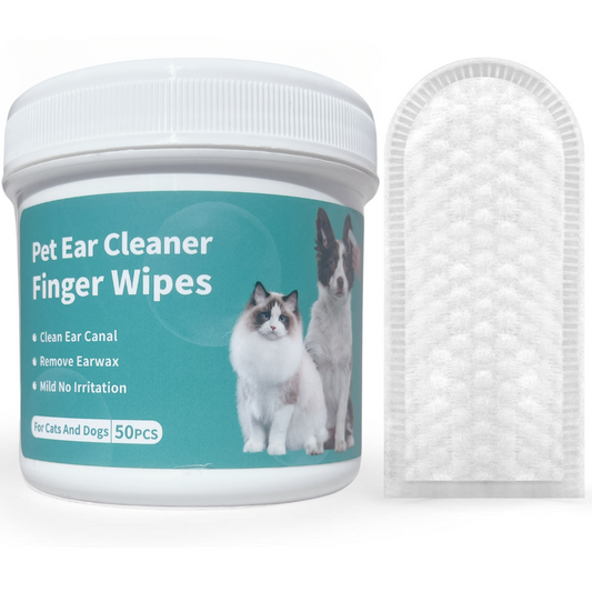 TQT Pet Ear Wipes - Ear Cleaner Finger Wipes for Cats & Dogs, 50 Counts, Soft & Easy Otic Cleaning Pads for Odor Control and Earwax Reduction