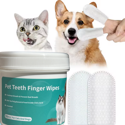 TQT Pet Dental Care Wipes - Cat & Dog Teeth Cleaning Finger Wipes - Reduces Plaque & Freshens Breath - 50 Pcs Reducing Plaque & Freshening Breath