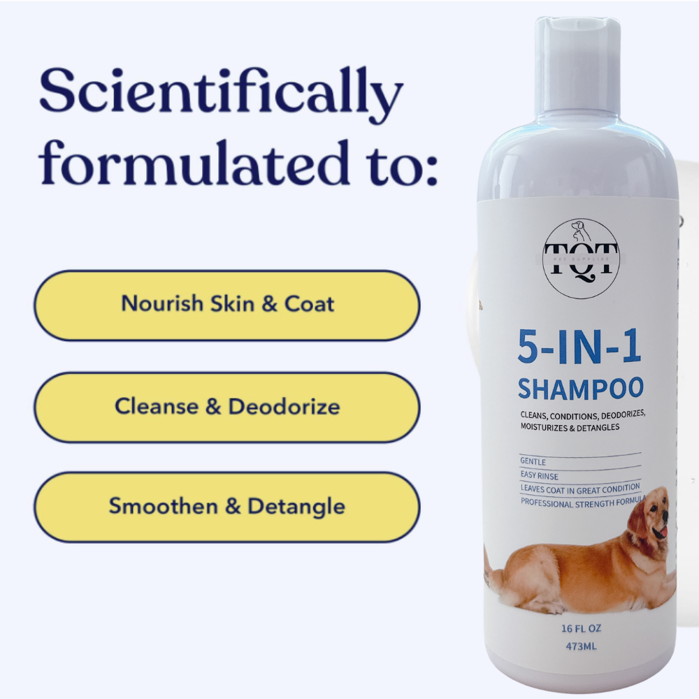 TQT Dog Shampoo & Conditioner - 5-in-1 Pet Wash for Dogs & Cats - Cleans, Deodorizes, Conditions, Detangles, & Moisturizes