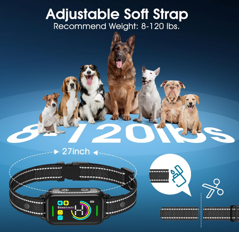 TQT Dog Bark Collar for Large Medium Small Dogs, Rechargeable Smart Bark Collar, Anti Barking Training Collar with 5 Adjustable Sensitivity