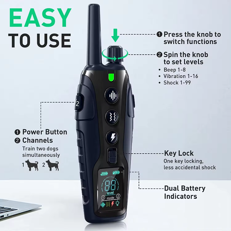 TQT Dog Shock Collar - 4000FT Dog Training Collar with Remote Waterproof e Collar with Flashing Light, Adjustable